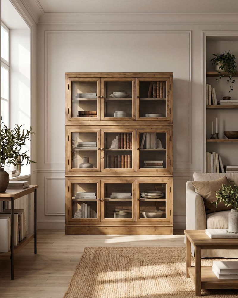 Vitrina madera  y puertas cristal NOREVA ambiente