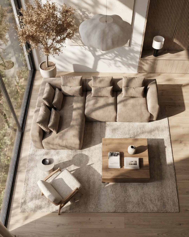 Sofá chaiselonge  SAVER-beige ambiente alzado