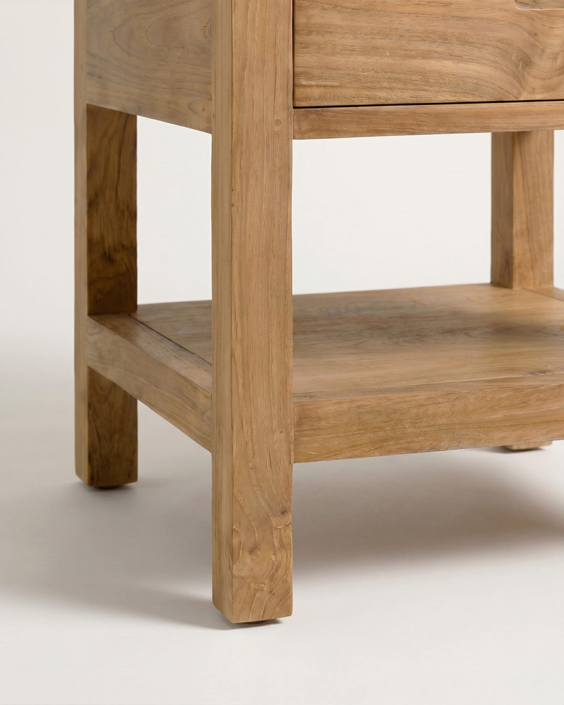 Mesita Teka 1 Cajón Estante ANTOR | Rey Home