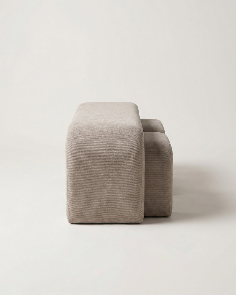 Vista lateral Banco set 3 piezas tejido beige VIGAR