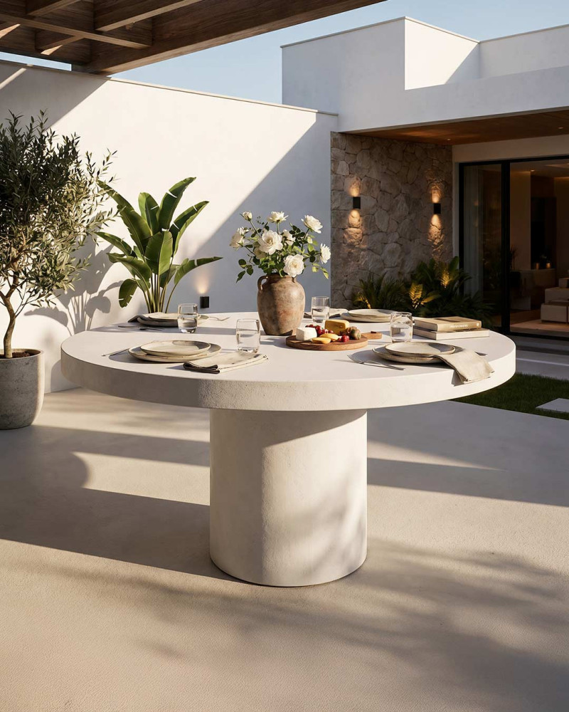 Mesa exterior redonda microcemento ARLON-AMBIENTE