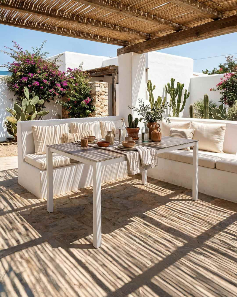 Mesa exterior terraza aluminio-cristal KILAR-ambiente