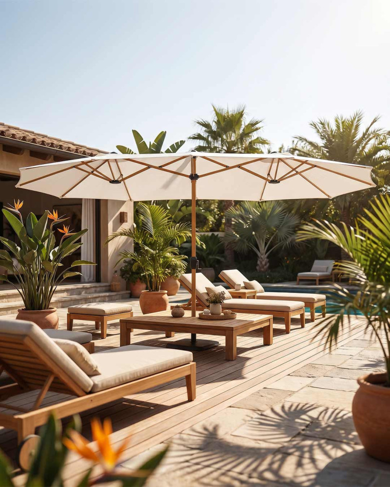 Parasol doble jardín acero TERVIK-ambiente