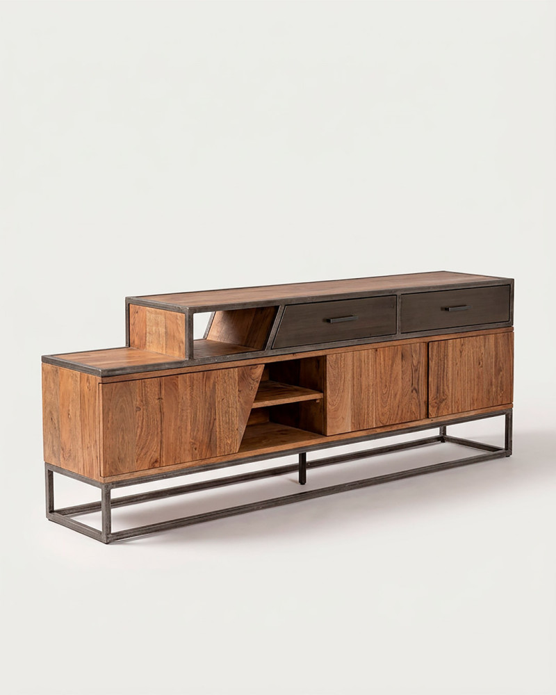 Mueble TV 3 puertas y 2 cajones MANTRA tres-cuartos
