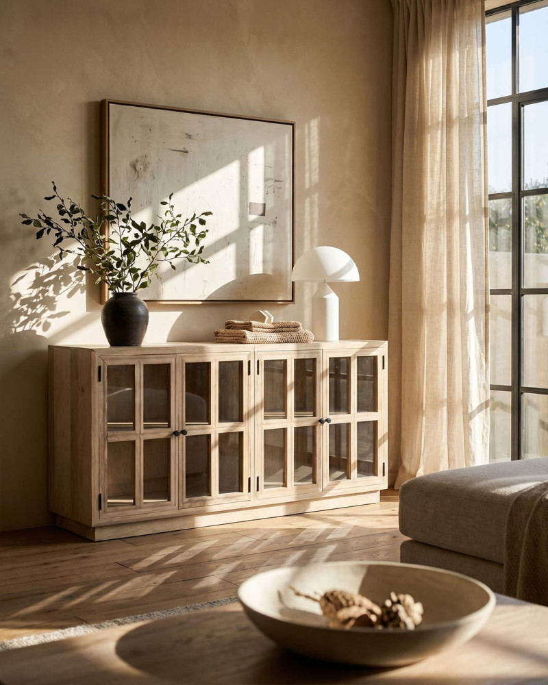 Aparador de madera con cristal PEDROSA vista decorada