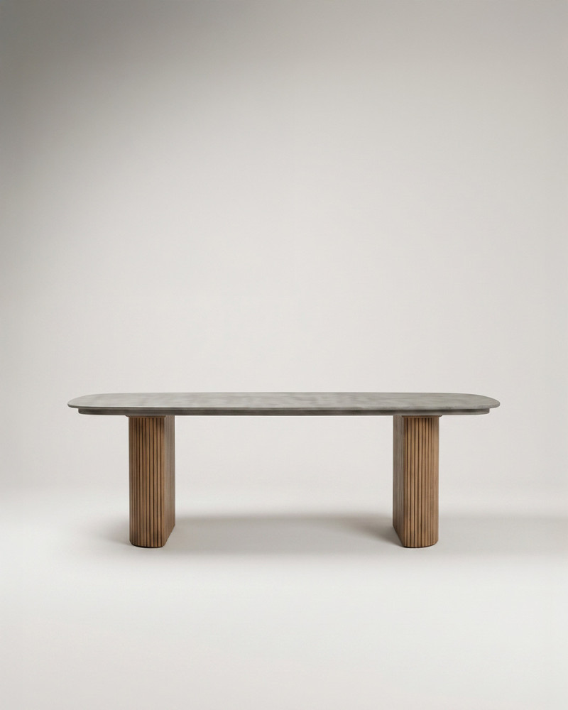 Mesa comedor microcemento y roble VERKAN frente