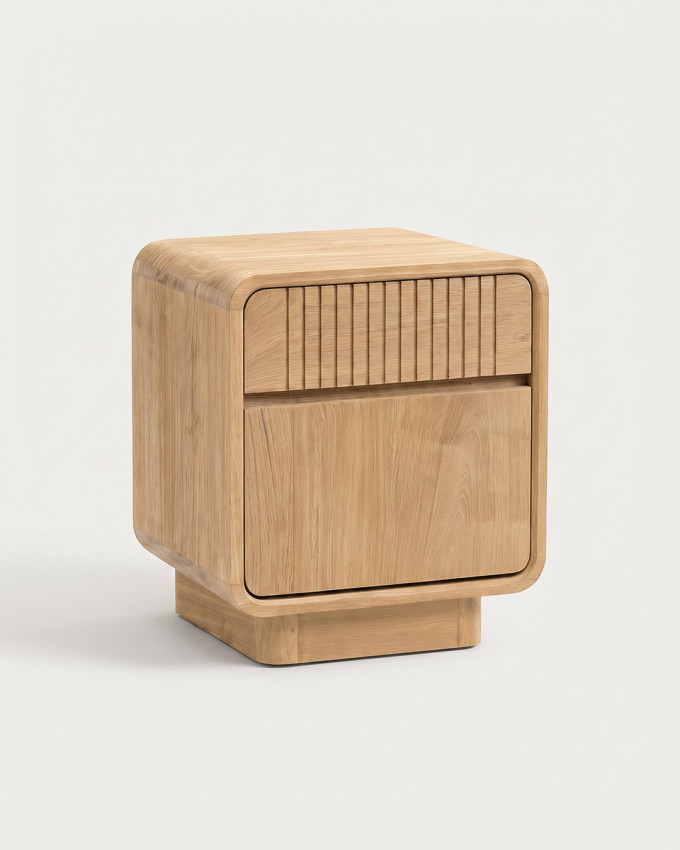 Mesita teka 1 cajón y 1 puerta TARVIA