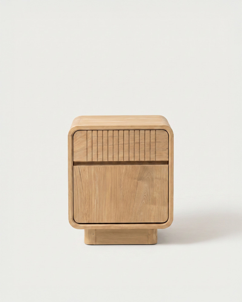 Mesita Teka Eyre Cajón Puerta TARVIA | Rey Home