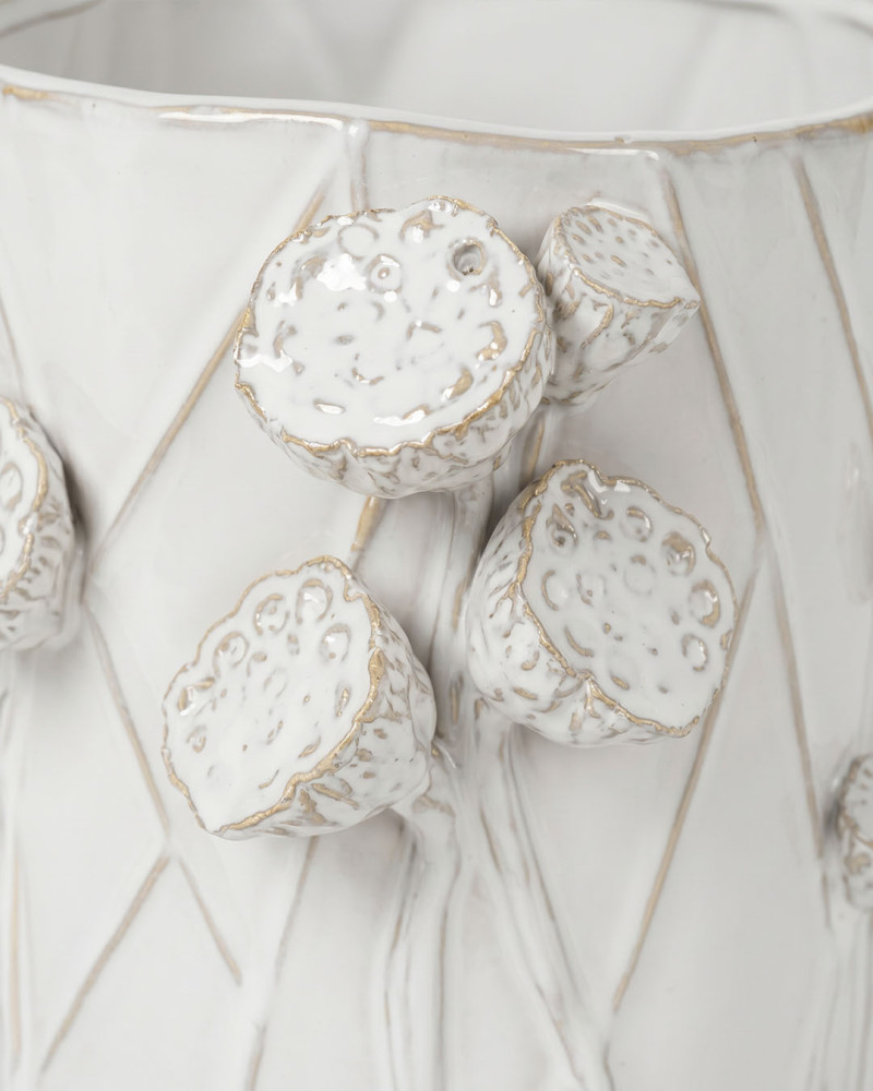 Jarrón flores blanco TULUM detalle