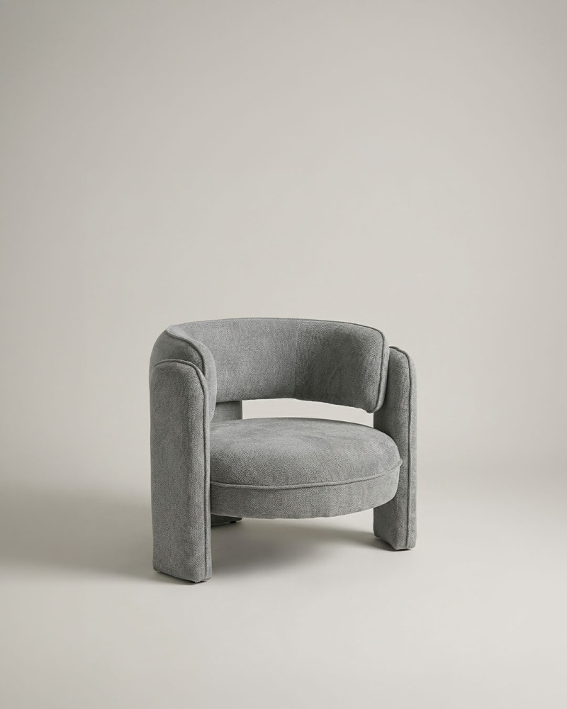 Sillón redondo ALIA vista perspectiva gris