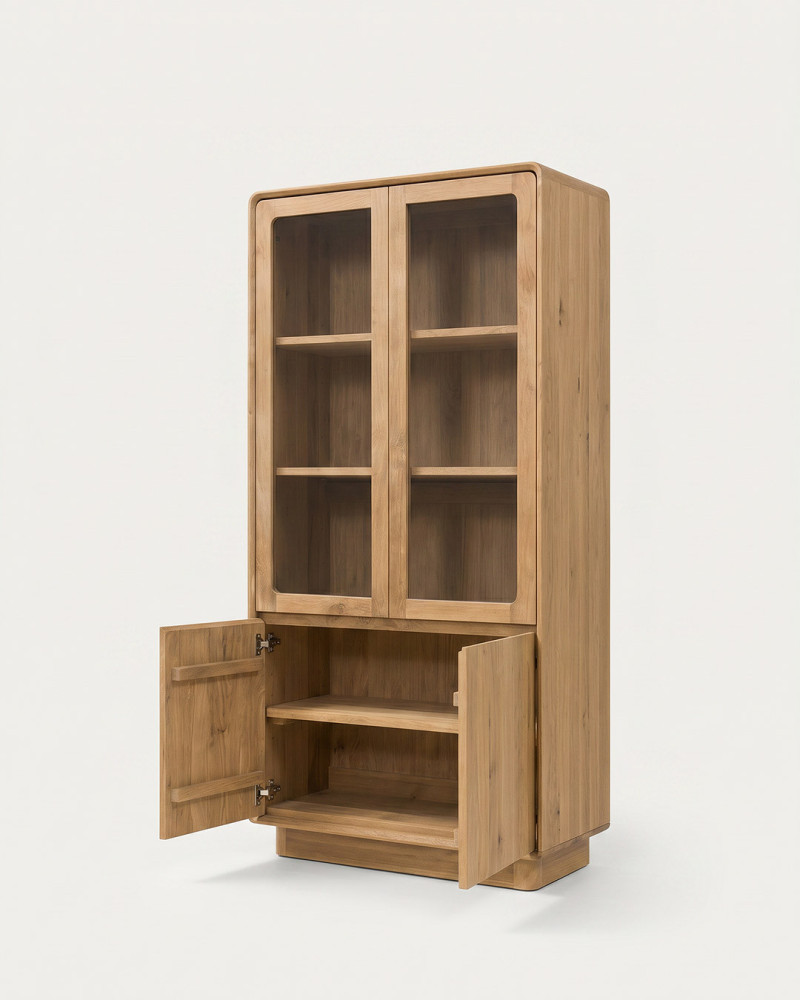Vitrina de madera de teca ZENOR abierta
