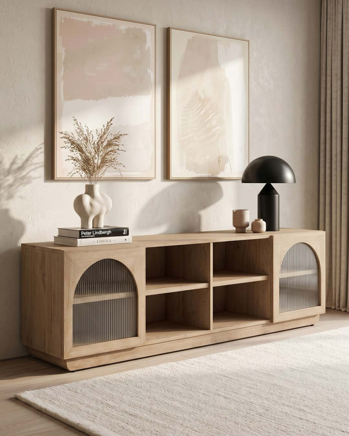 Mueble TV con cristales en forma de arco MOKA