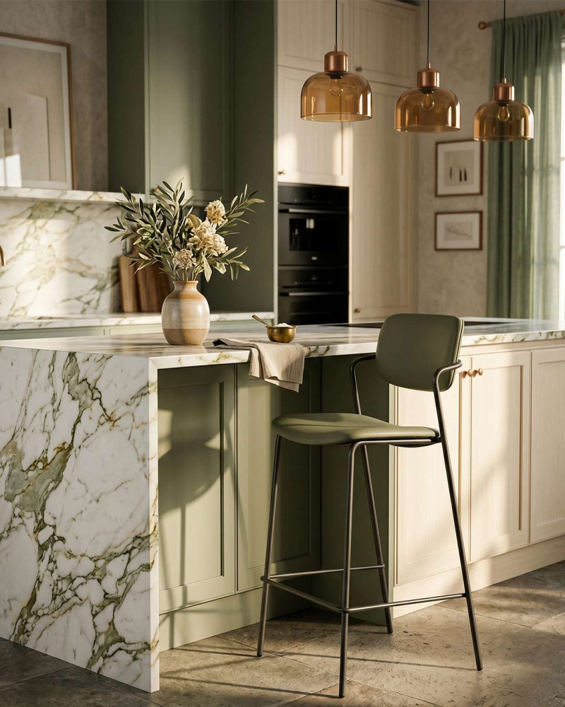 Taburete regulable MURANO decorada verde oliva