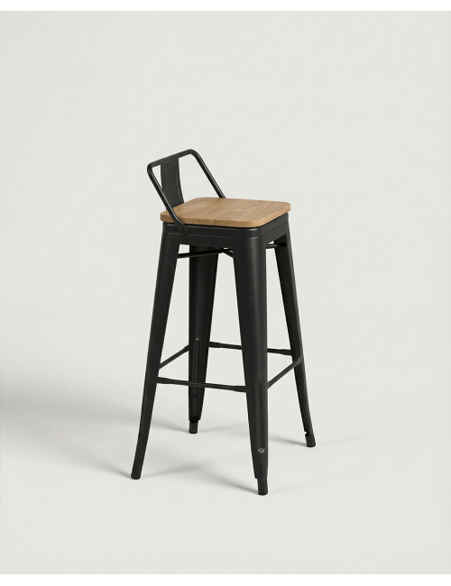 Taburete tolix negro madera SALVORI lateral madera