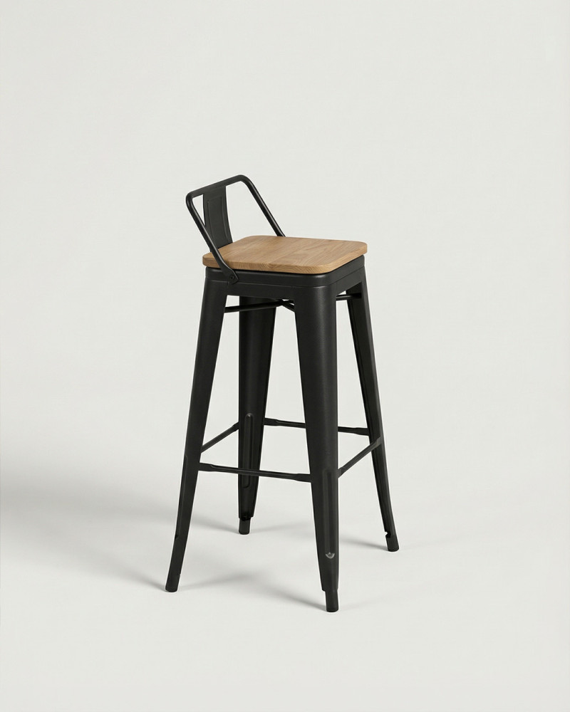 Taburete tolix negro madera SALVORI lateral madera