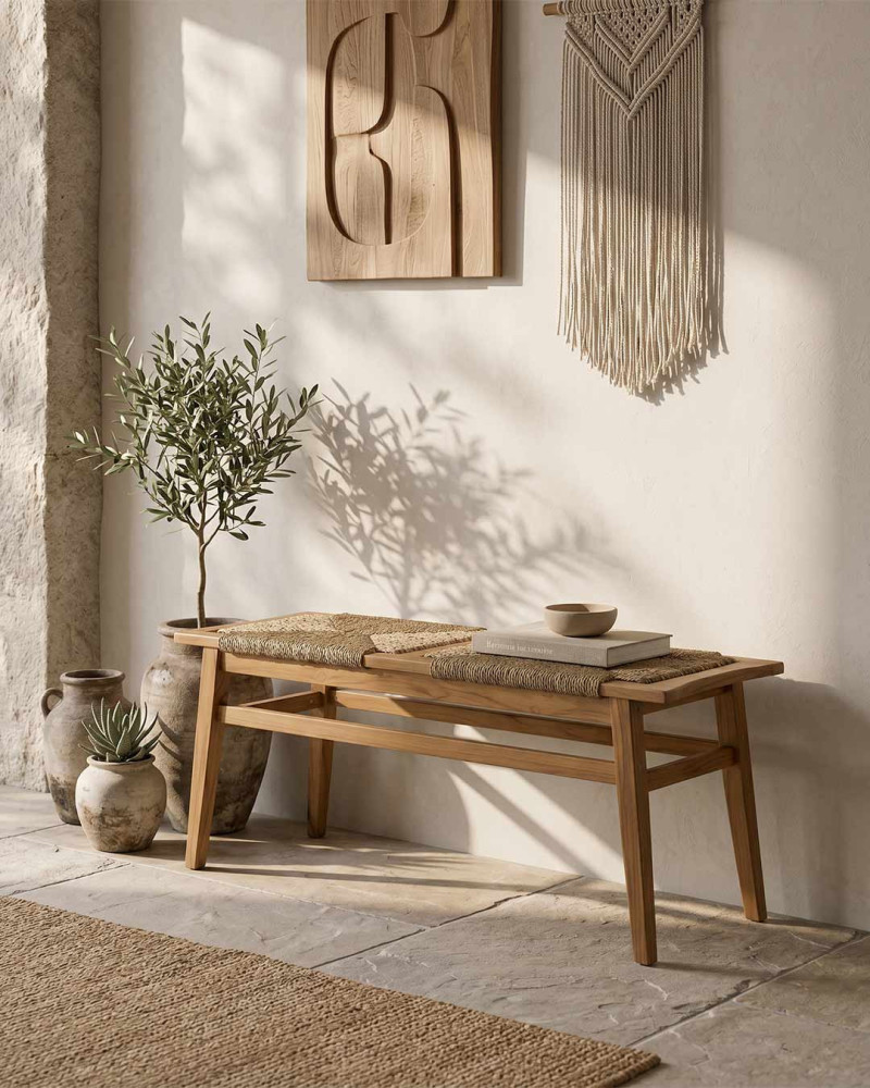 Banco de madera teka SORREN decorada 2
