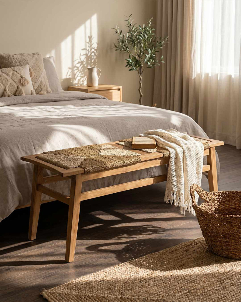 Banco de madera teka SORREN decorada
