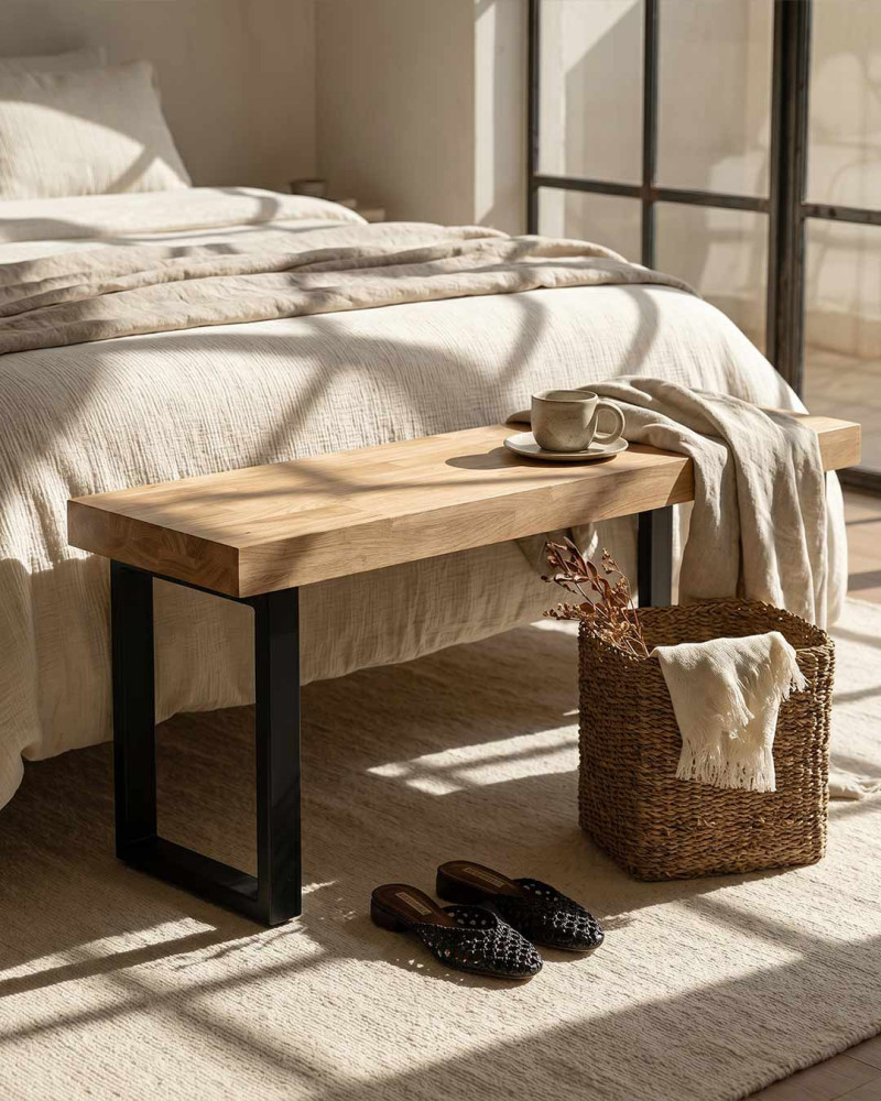 Vista decorada cama Banco asiento roble nórdico VENTUR patas negras
