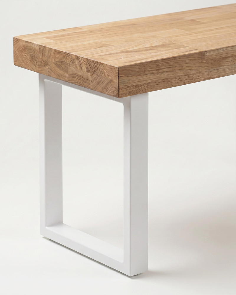 Vista detalle Banco asiento roble nórdico VENTUR patas blancas