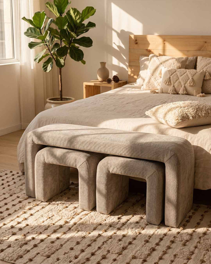 Banco set 3 piezas tapizado beige VIGAR decorada