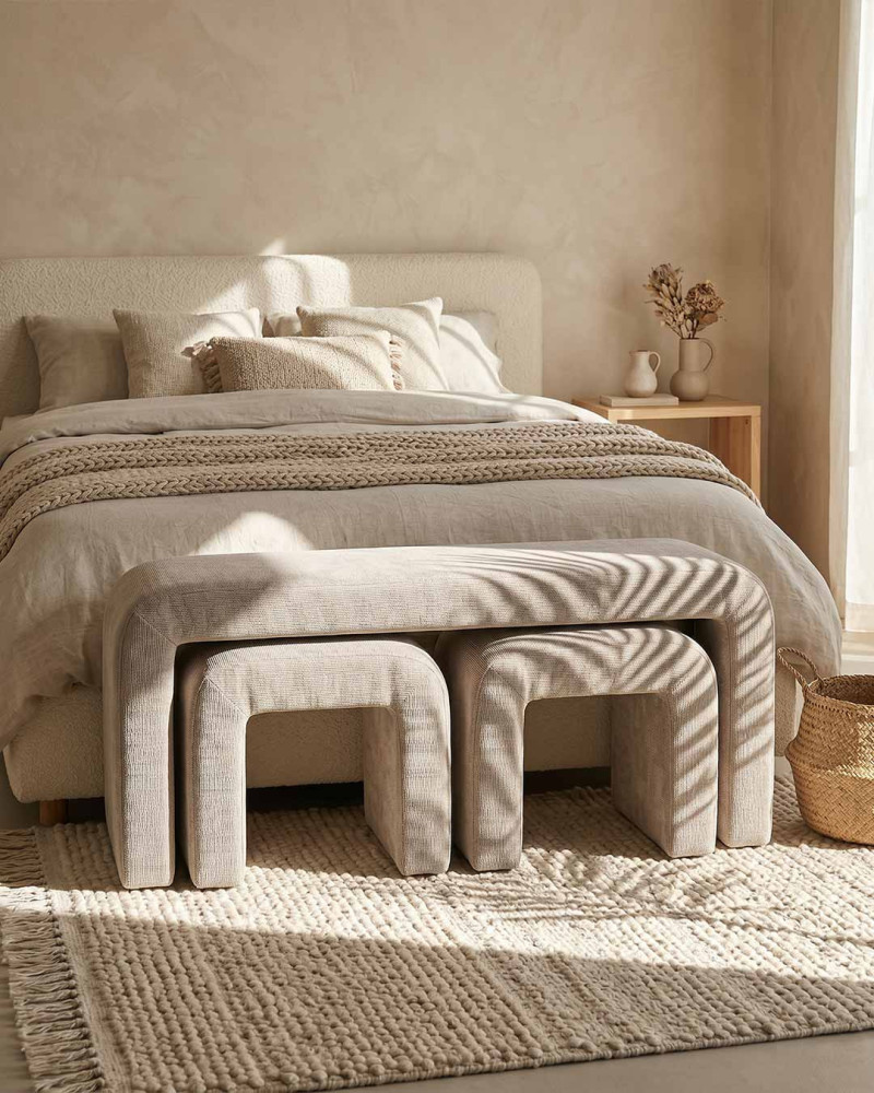 Banco set 3 piezas tapizado beige VIGAR decorada 2