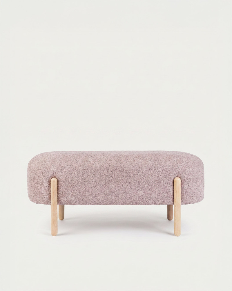 Vista frontal Banco tapizado bouclé VINCARO color rosa