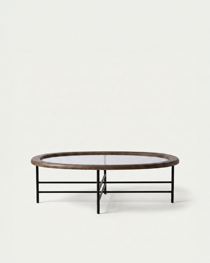 Mesa de centro tapa cristal y madera NODO