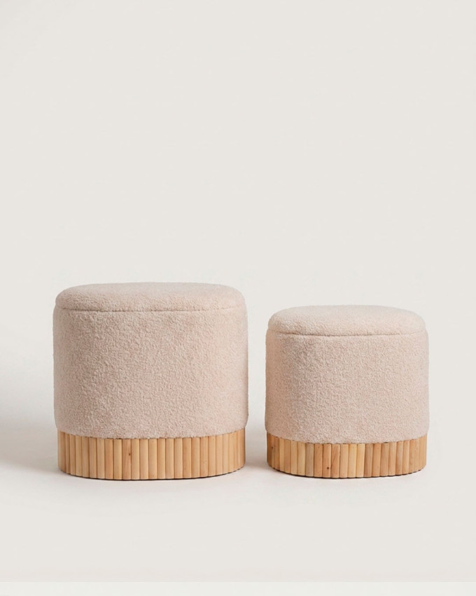 Set 2 pufs baúl base madera FERON