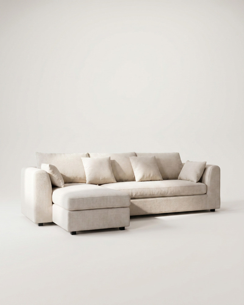 Sofá chaise longe  ULVAN crema tres-cuartos