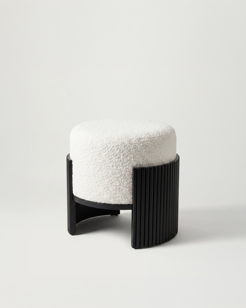Puf chenilla blanco-natural BELCORA | Rey Home