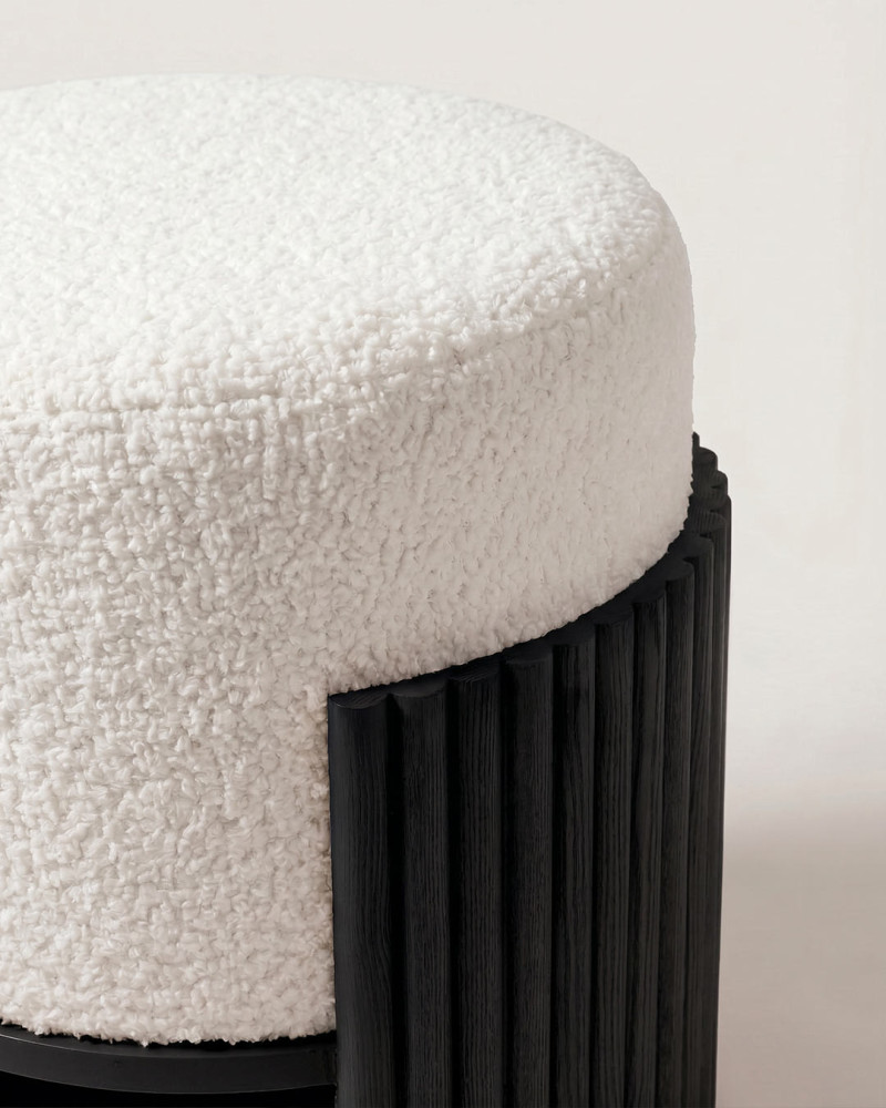 Puf chenilla blanco-natural BELCORA | Rey Home