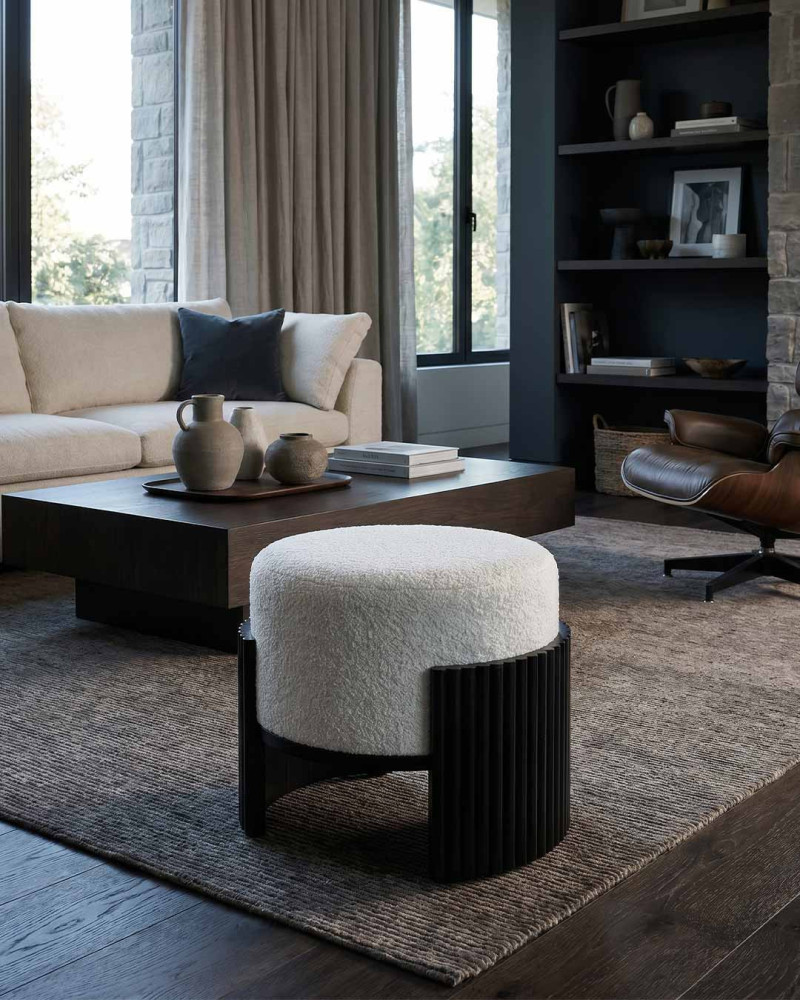 Puf chenilla blanco-natural BELCORA | Rey Home