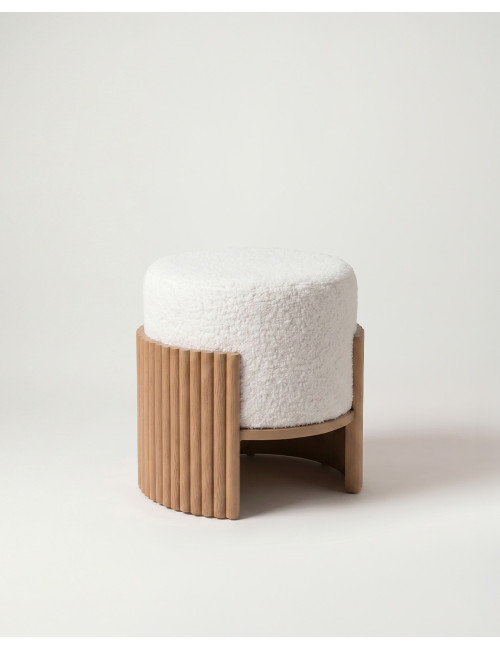 Puf chenilla blanco-natural BELCORA | Rey Home