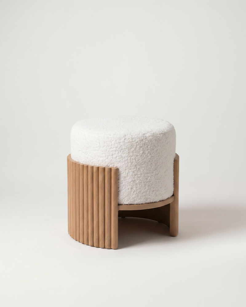 Puf chenilla blanco-natural BELCORA | Rey Home