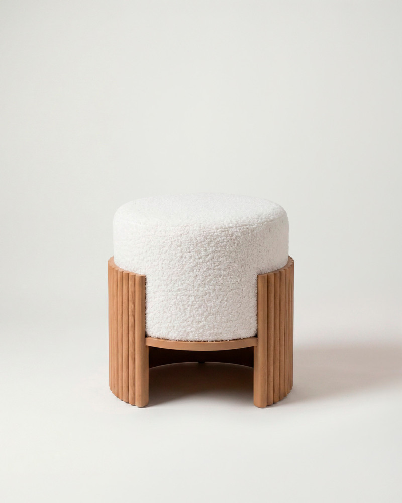 Puf chenilla blanco-natural BELCORA | Rey Home