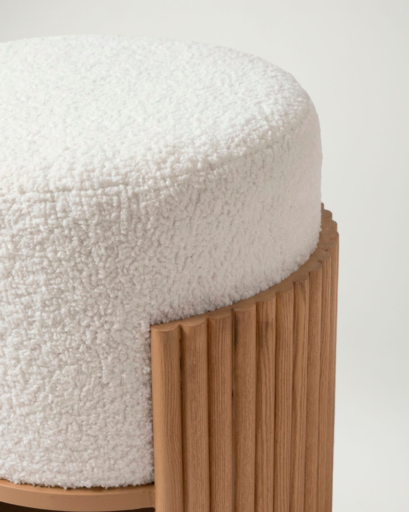 Puf chenilla blanco-natural BELCORA | Rey Home