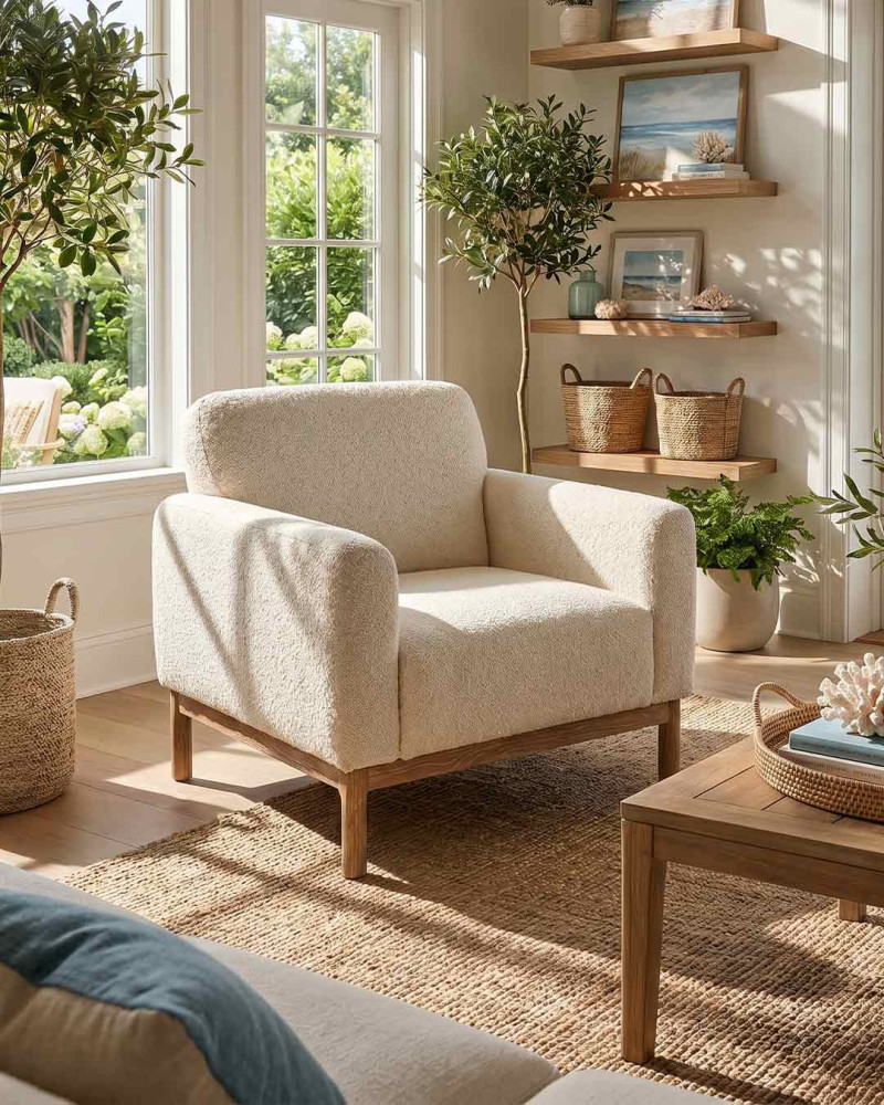 Sillón patas madera ECO decorada