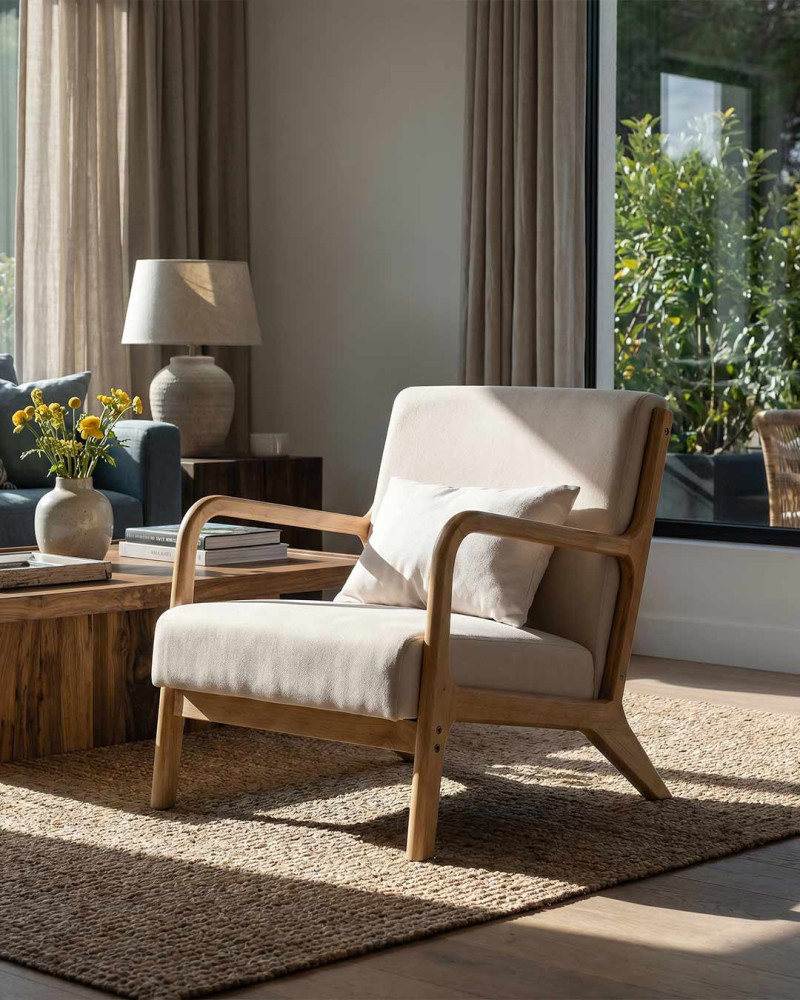 Sillón estructura de madera FASE decorada