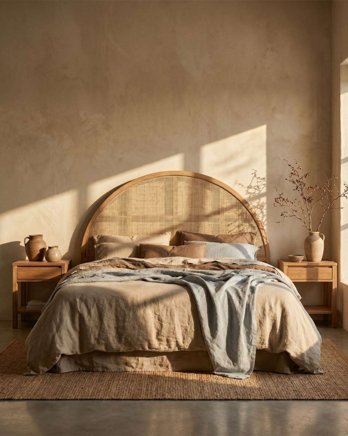 Cabecero rubberwood rattan natural ALENZA