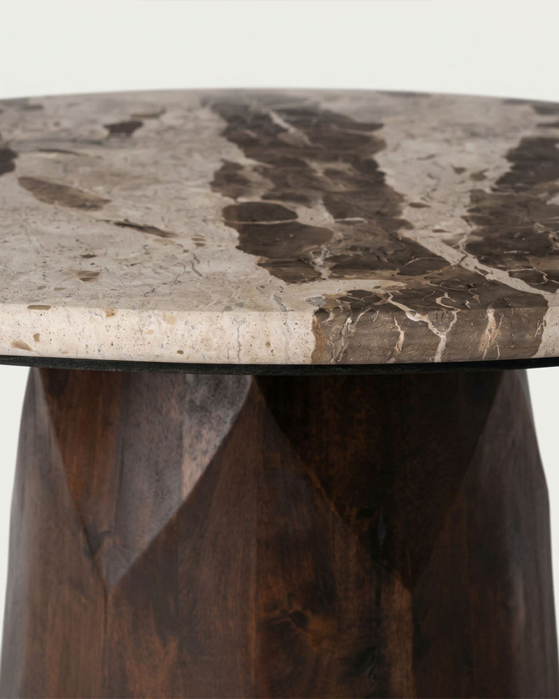 Mesa comedor marmol-madera mango TORRELLO detalle arriba