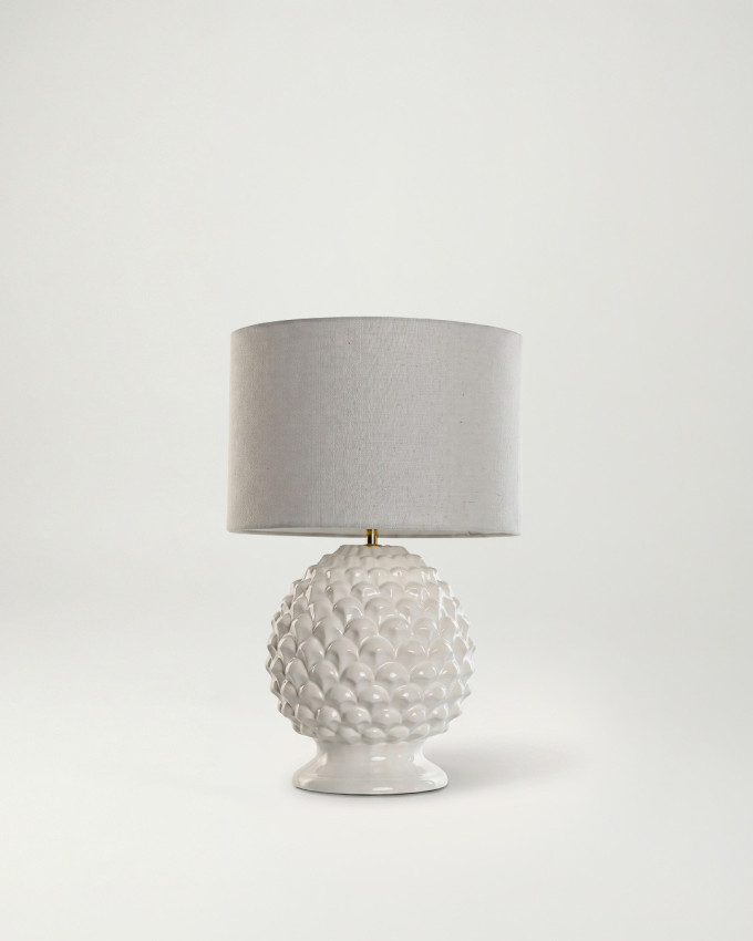Lámpara mesa gres piña blanco NIRVA