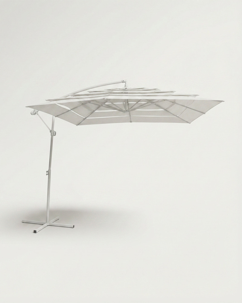 Parasol cuadrado blanco acero AUREL vista lateral
