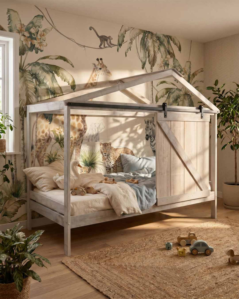 Cama infantil cabaña JUNO VISTA DECORADA