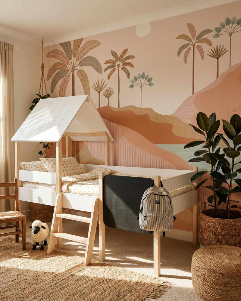 Cama infantil cabaña NOA VISTA DECORADA BLANCO