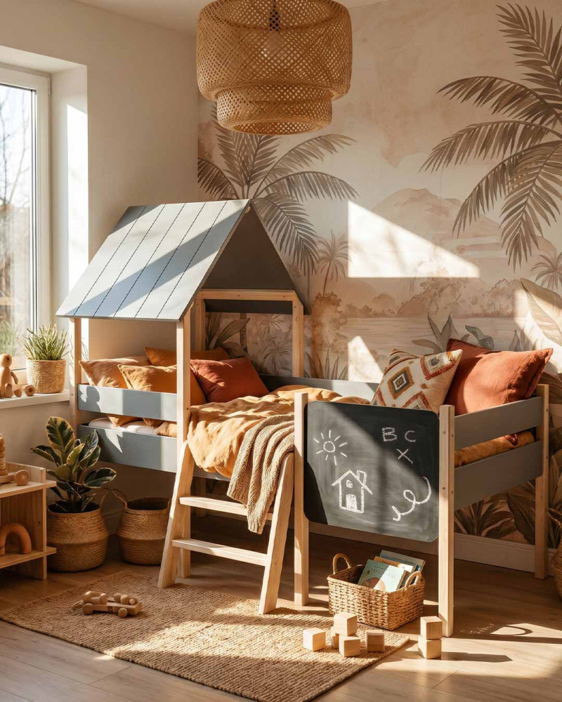 Cama infantil cabaña NOA VISTA DECORADA