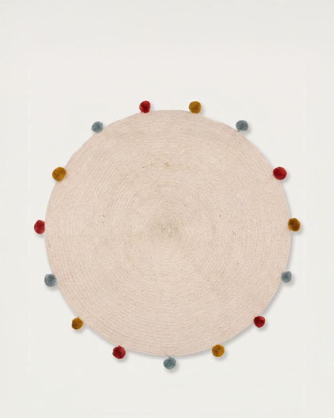 Alfombra redonda crema con pompones BOOP