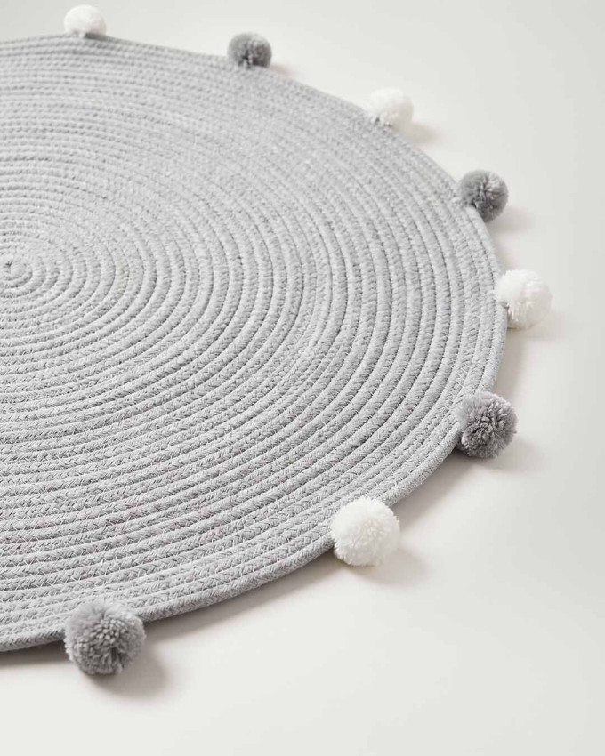 Alfombra redonda gris con pompones LULA