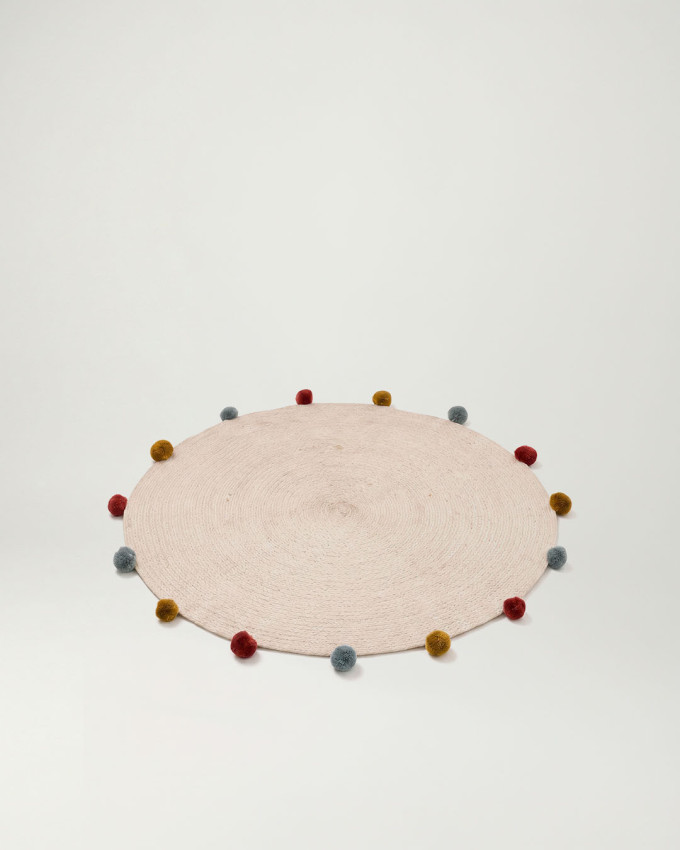 Alfombra redonda crema con pompones BOOP
