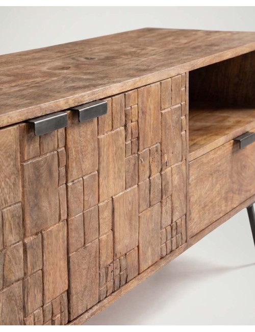 Mueble industrial mango TV KADU vista detalle puertas