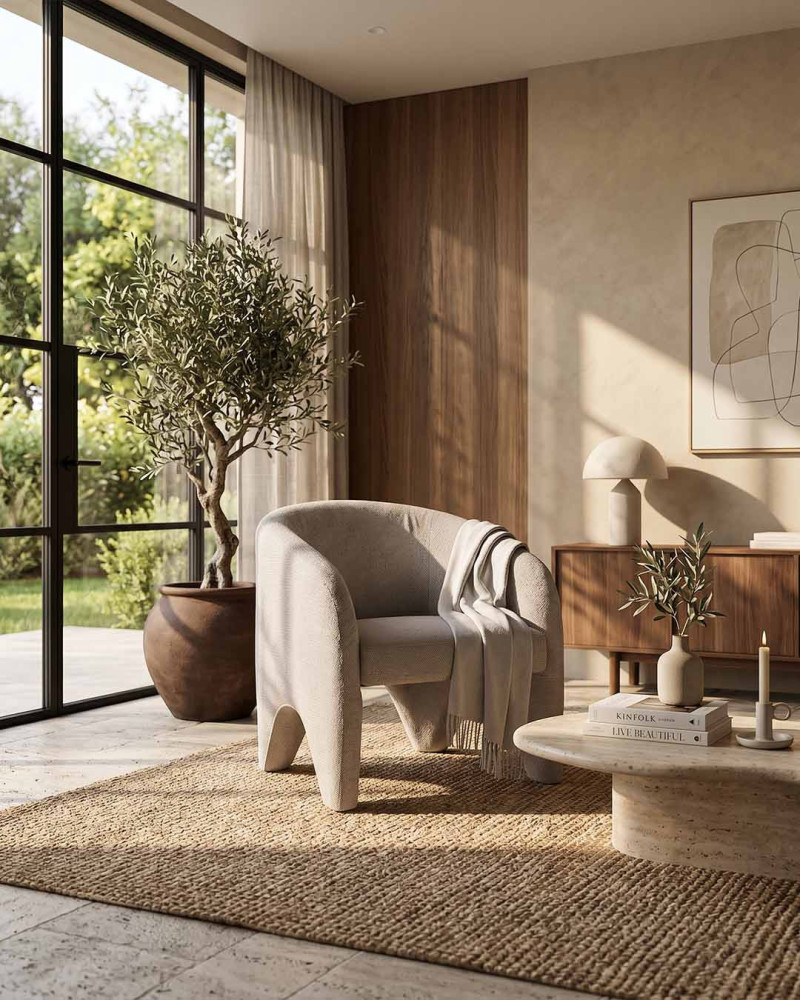 Sillón beige tejido ALVENA | Rey Home